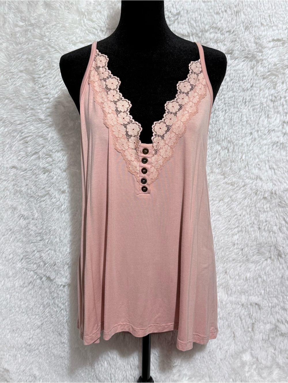 POL Pink Lace-Trim V-Neck Camisole with Button Detail
